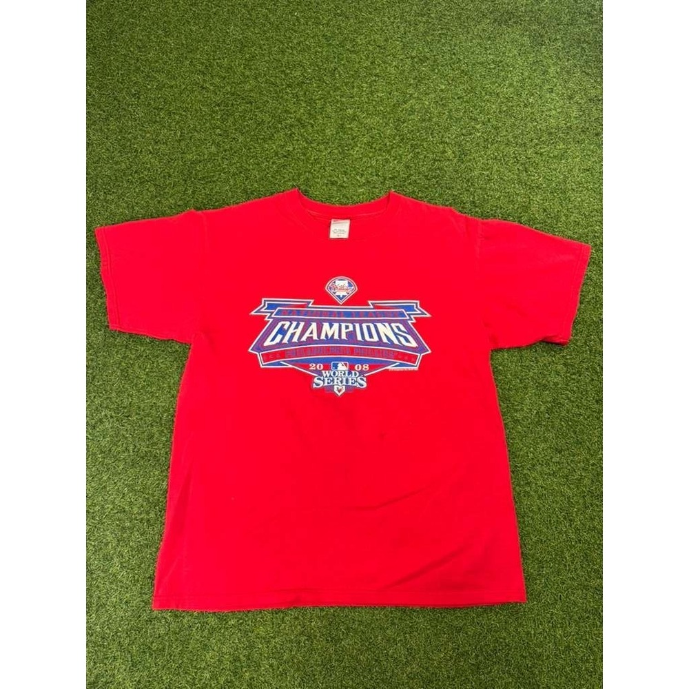 MLB Philadelphia Phillies 2008 World Series Champions T Shirt Mens‎ L Red Anvil